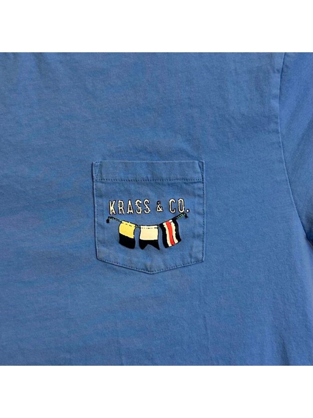 Krass & Co Nautical Beach Boat Lake Letter K LOGO Pocket T-shirt SZ XL Pale Blue - Picture 4 of 9